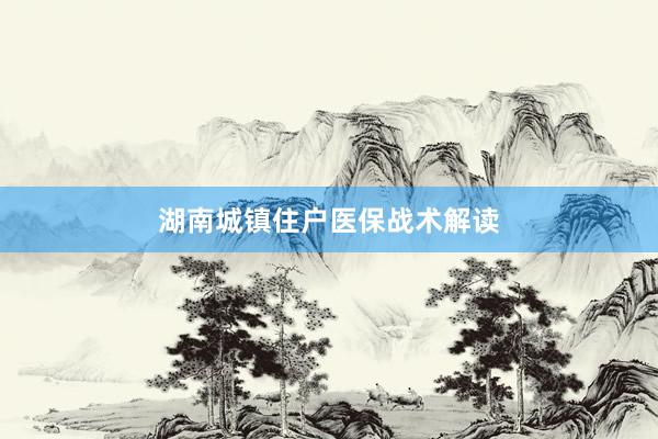 湖南城镇住户医保战术解读